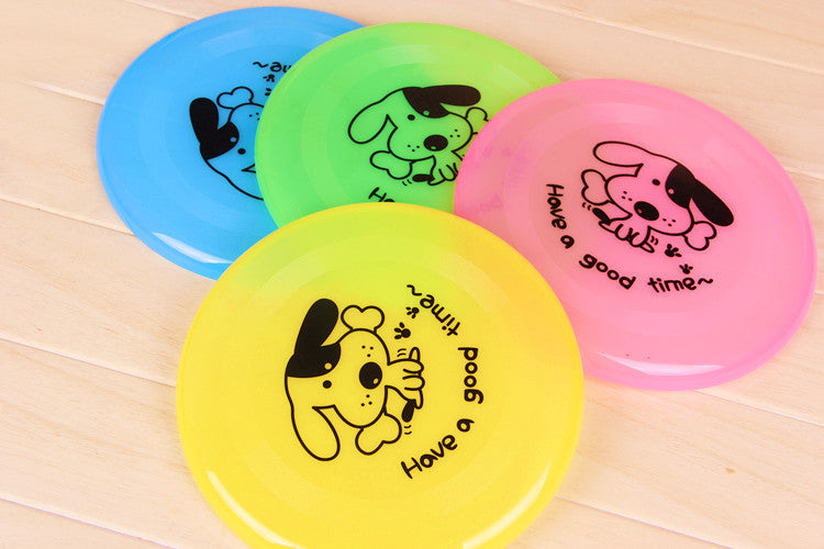Silicone dog flying disc set, blue green pink yellow round discs with dog designs