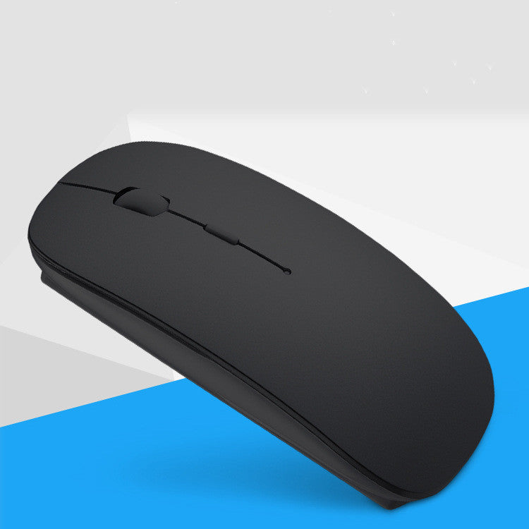 Black wireless mouse with scroll wheel and central logo