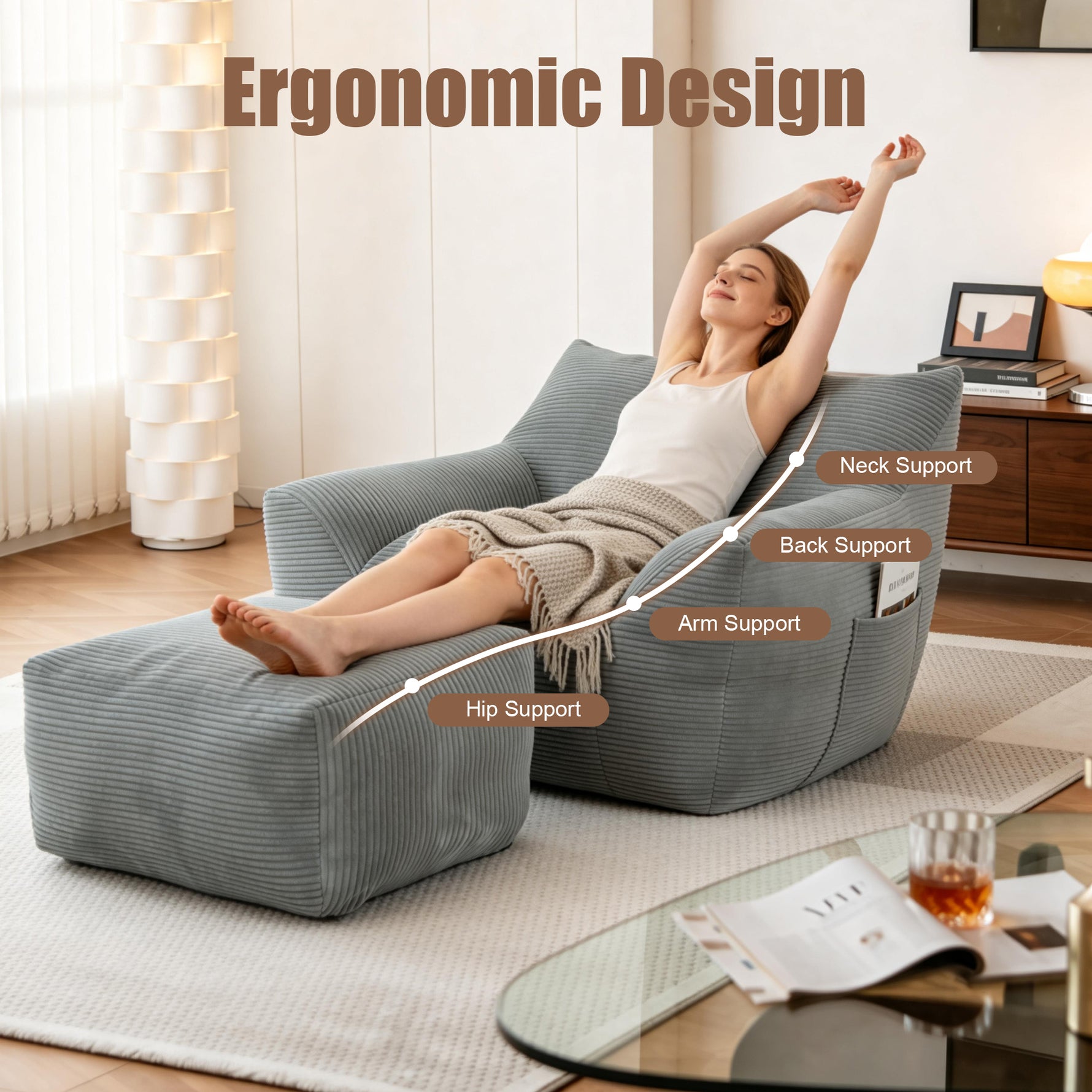 Bean Bag Chair For Adults, Oversized Comfy Beanbag Living Room Lazy Sofa For Bedroom & Dorm