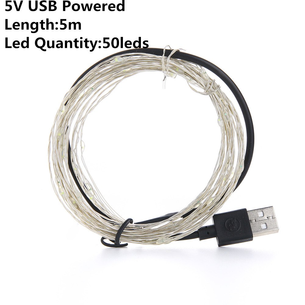 Luces de Navidad LED para Exteriores, a Pilas o por USB, Guirnalda de Hadas de Alambre de Cobre de 2m, 5m o 10m para Decoración de Fiestas y Bodas