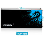 Black and blue mouse pad, 90x40cm, dragon splash print with rubber trim