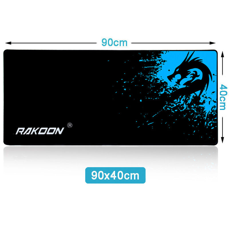 Black and blue mouse pad, 90x40cm, dragon splash print with rubber trim