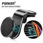 Car air vent phone holder with round magnetic pad and vent clip, black and silver