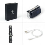 Pet GPS tracker kit showing device and black box with GPS Tracker logo