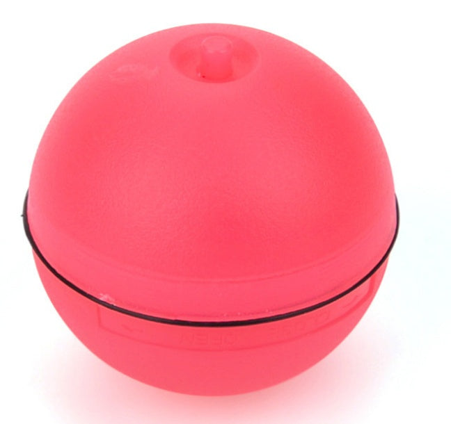 LED rolling cat toy ball in red with black seam and top light opening