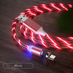 Micro USB magnetic charging cable with red LED light strip glow