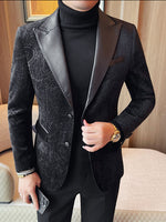 Luxurious Velvet Jacquard Leather Lapel Blazer for Men - Elevate Your Style