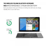 Foldable Bluetooth keyboard with dark keys, trackpad, and compact layout