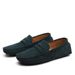 Men's suede round-toe loafers with anti-slip sole, dark green-blue