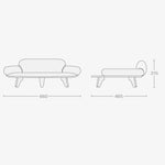 Luxury wooden pet bed with fluffy white cover and brown dog lying inside on wooden legs