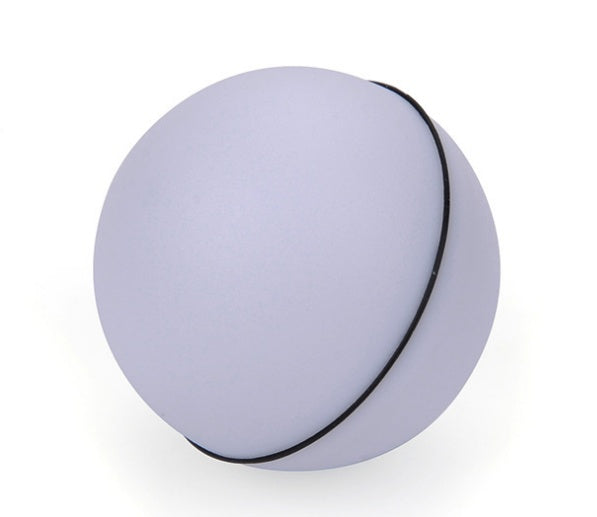 LED rolling cat toy ball in light gray with black trim