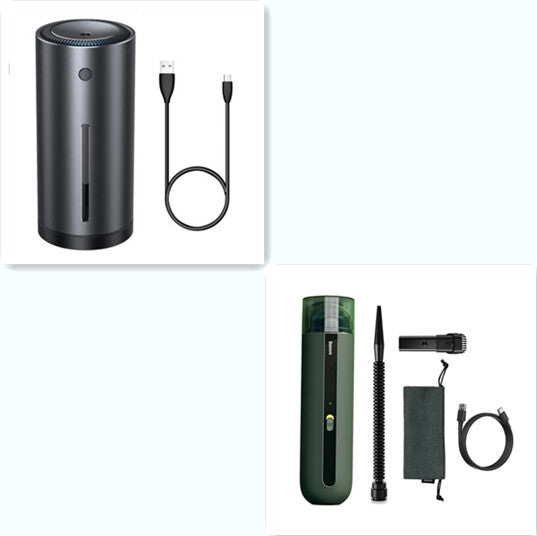 Wireless car vacuum cleaner kit with main unit, cable, and attachments
