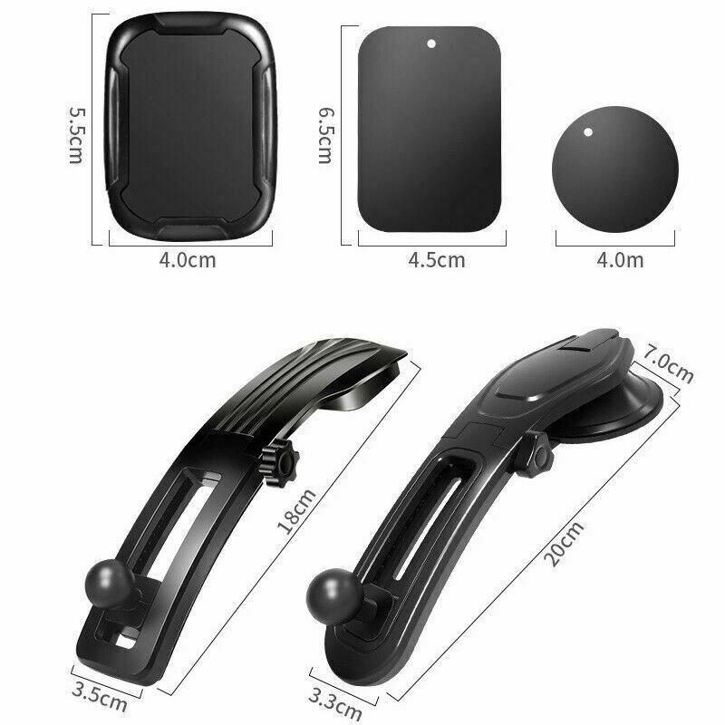 Car phone mount holder with cradle and suction base, black design with side grips