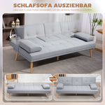 Schlafsofa, 3-Sitzer Sofa, Schlafcouch Mit Klappbarem Tisch, Becherhalter, Bettsofa Mit Leinenoptik, Couch Gästebet Für Wohnzimmer, Hellgrau