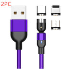 Purple braided magnetic charging cable with USB Type-C and iOS connector ends
