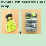 Green foldable dog pooper scooper with black waste bag pack