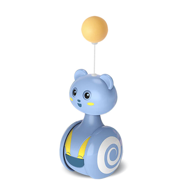 Blue cat rolling teaser toy with yellow ball top