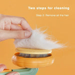 Pet self-cleaning slicker brush bristle pad opened to remove loose fur by hand