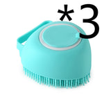 Turquoise silicone pet bath massage brush with round head and soft bristles