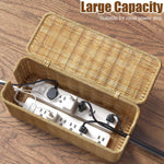 Desktop Cable Organizer With Woven Rattan-style Cord And A Covered Power Stripsocket Box