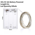 Luces de Navidad LED para Exteriores, a Pilas o por USB, Guirnalda de Hadas de Alambre de Cobre de 2m, 5m o 10m para Decoración de Fiestas y Bodas