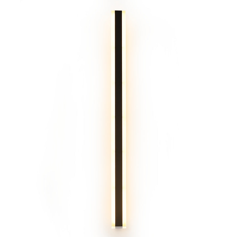 Minimalist LED wall lamp, vertical acrylic light bar glowing warm white