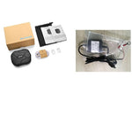 GPS tracker kit with box, black device, and cable set