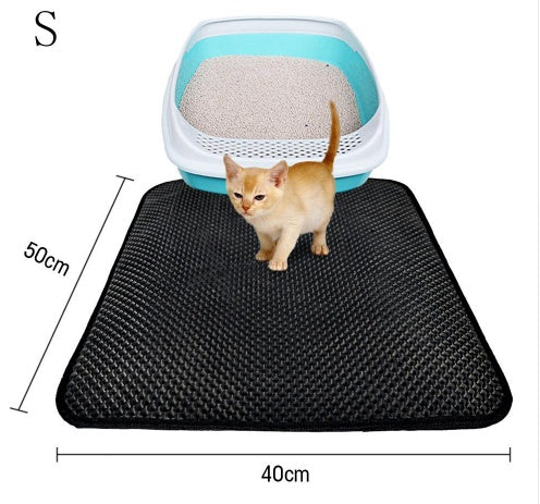 Cat litter mat, dark gray mesh, size S, with cat and covered litter box