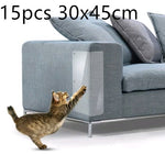 Sofa guard pads with clear PVC protector on sofa arm, cat paw extended