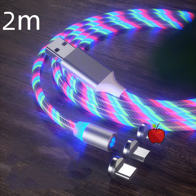 LED magnetic 3-in-1 charging cable with braided rainbow glow and USB connectors