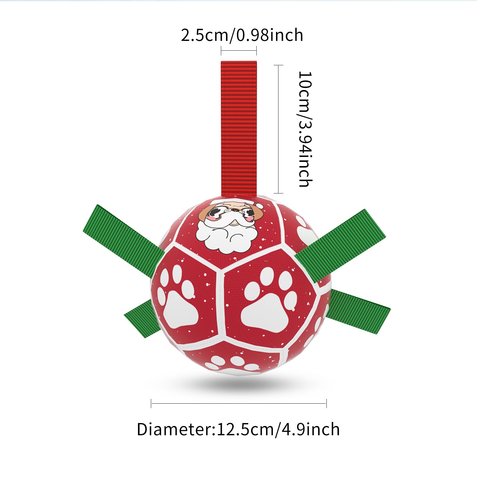 Inflatable dog soccer ball toy with paw print graphics and green fabric tabs