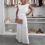 White sleeveless top and pleated wide-leg trousers set