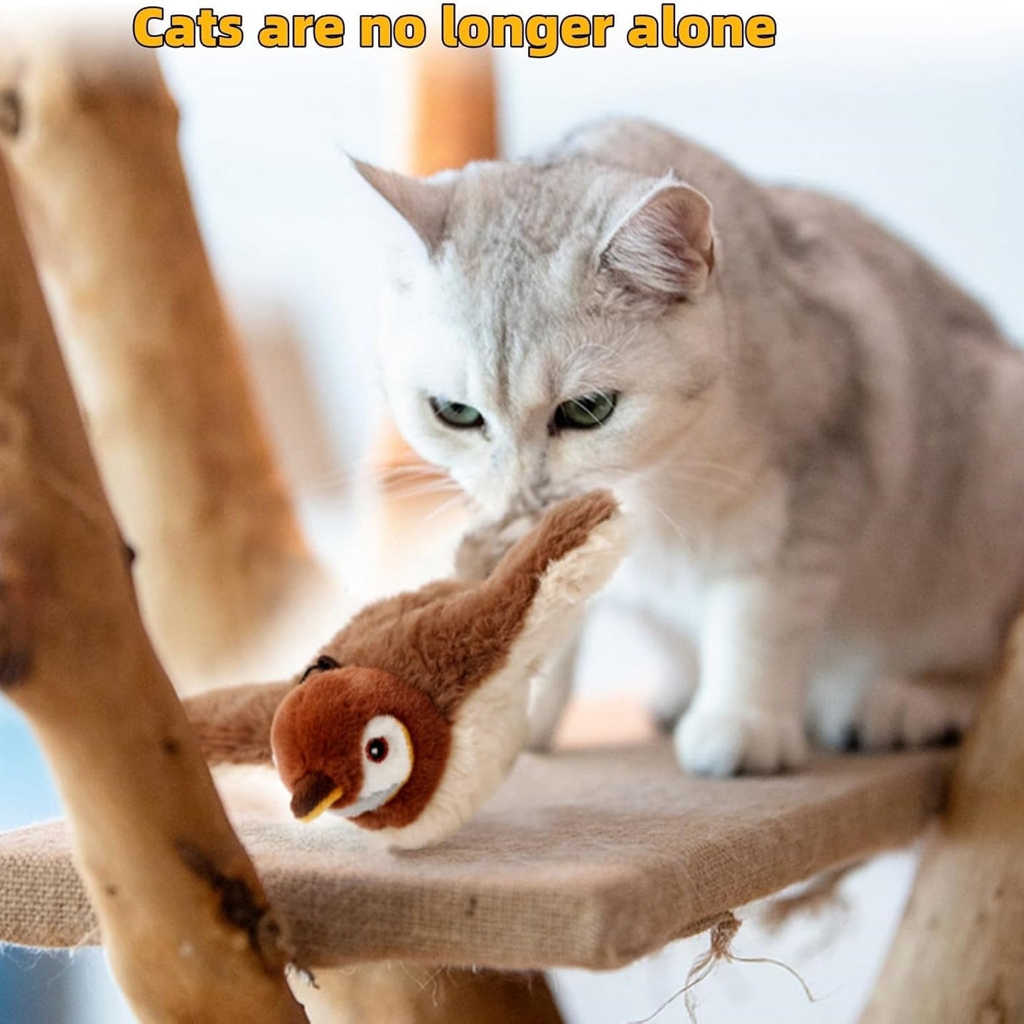 Interactive Chirping Bird Cat Toy – Rechargeable Flapping Feather Toy