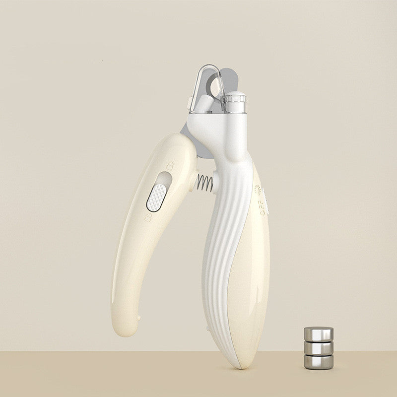 White pet LED nail grinder with clear safety guard and included metal drum