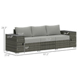 3 Seater Wicker Outdoor Couch Patio Sofa with Storage, Thickened Cushions and Wide Armrests for Porch Yard, Gray