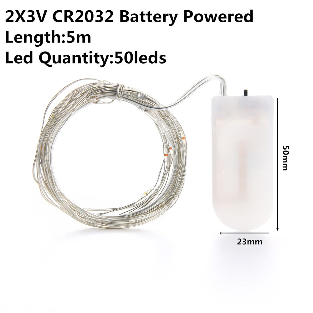 Luces de Navidad LED para Exteriores, a Pilas o por USB, Guirnalda de Hadas de Alambre de Cobre de 2m, 5m o 10m para Decoración de Fiestas y Bodas