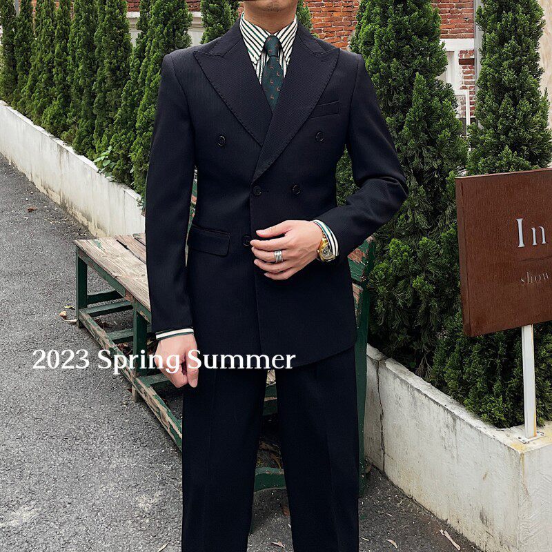 Chic & Classy Retro Ribbed Double-Breasted Suit - Elevate Your Style