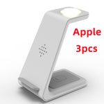 White 3-in-1 wireless charger stand with illuminated contact strip and base