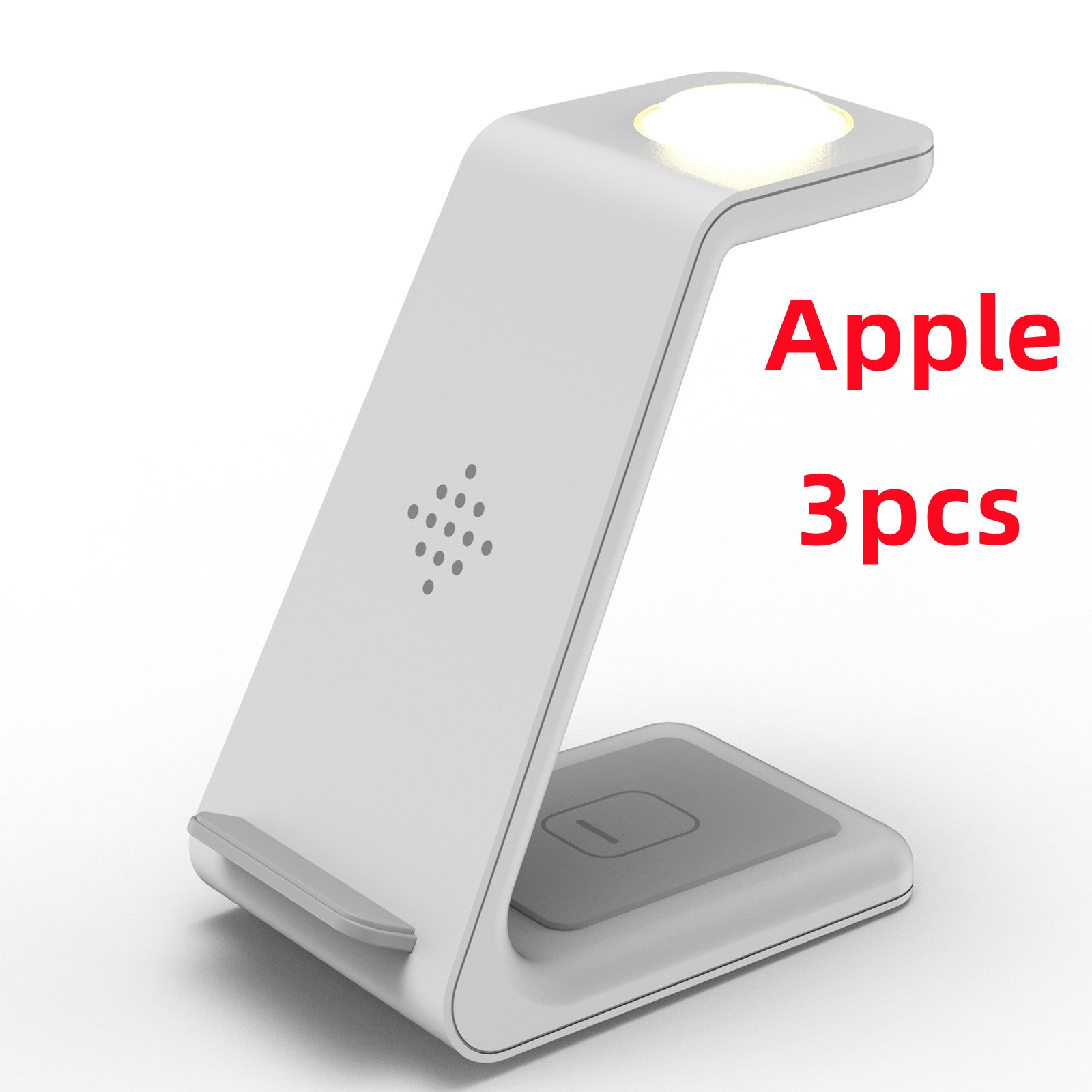 White 3-in-1 wireless charger stand with illuminated contact strip and base