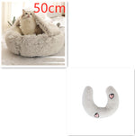 Round plush pet bed, light gray with U-shaped cat insert in light gray, 50cm