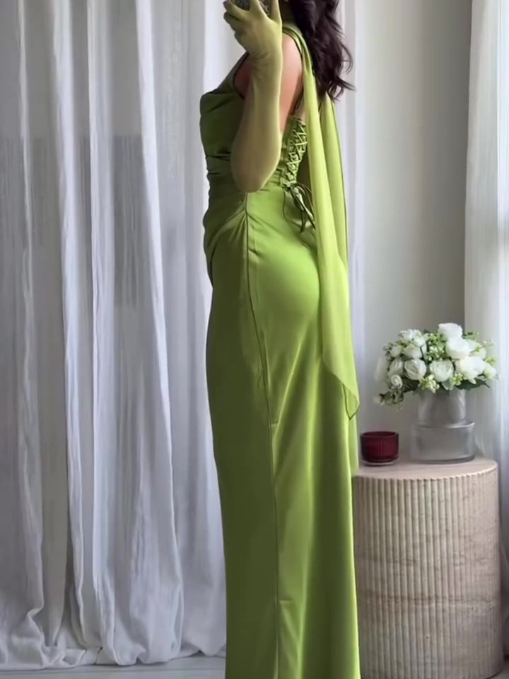 Elegant Pleated Maxi Dress with Chic Suspenders