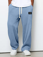 Waffle loose drawstring trousers in light blue with straight, relaxed leg fit