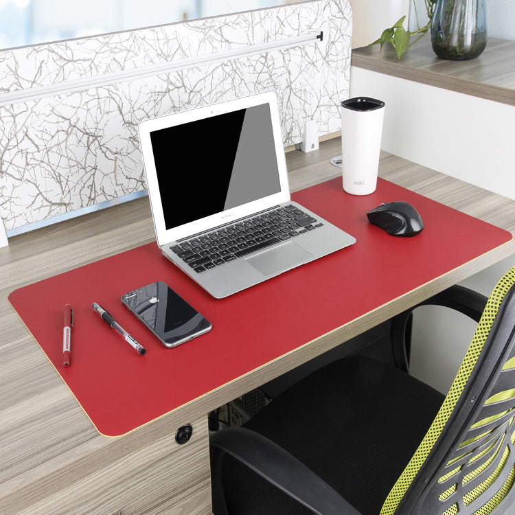 Red PU desk mouse pad, double-sided oversized waterproof mat with rounded edges