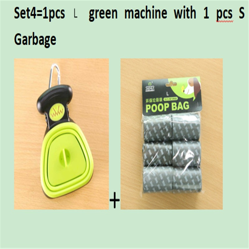 Lime green foldable dog pooper scooper with black waste bag pack