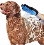 Handheld pet shower sprayer with blue silicone brush head and black wrist strap