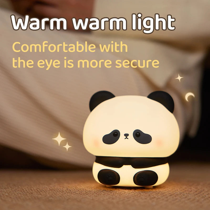 Luz de Noche LED de Panda, Lámpara de Noche de Silicona Linda, Recargable por USB, Lámpara de Noche Táctil para Dormitorio, Lámpara con Temporizador, Decoración, Regalo para Niños, Decoración del Hogar