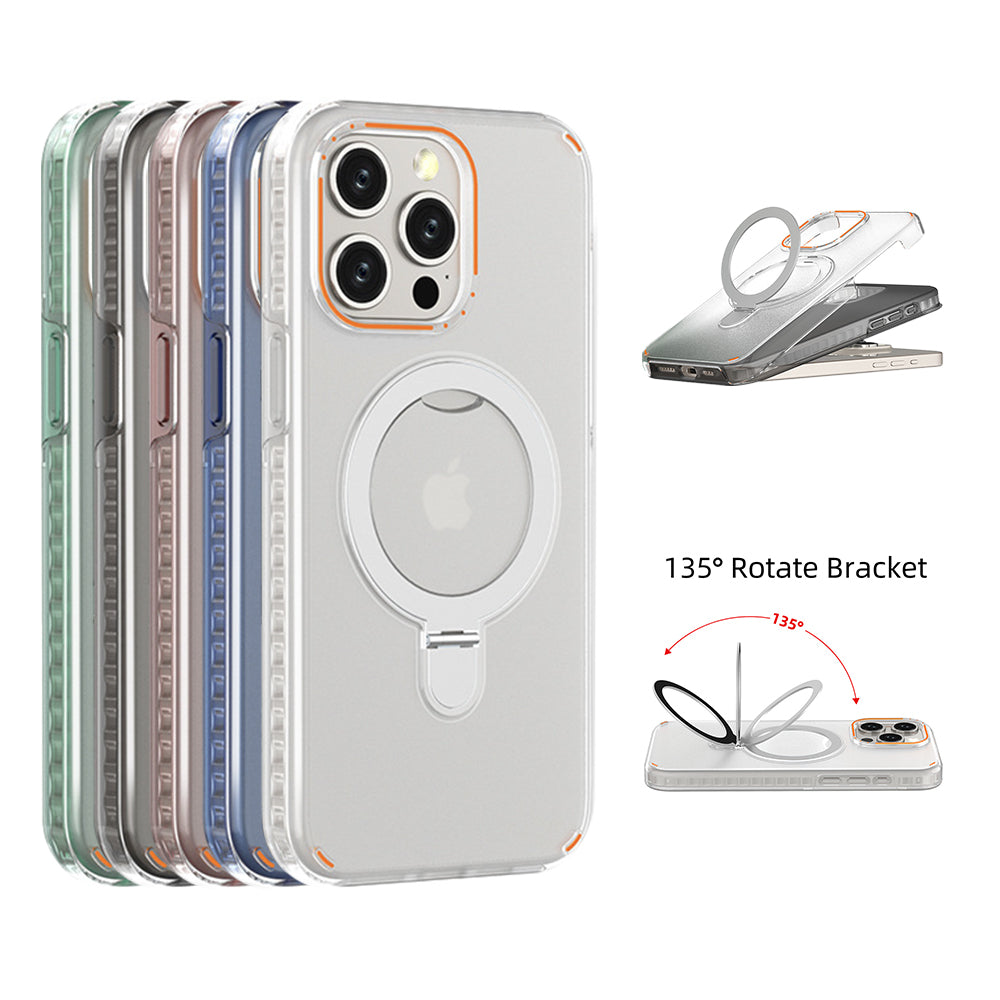 Transparent phone case set with magnetic ring stand and camera cutouts
