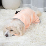 Pet microfiber absorbent towel bathrobe, peach with dark trim, hooded neck opening