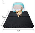 Double-layer cat litter mat, dark textured surface with cat litter tray and kitten on top