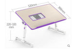 Adjustable foldable laptop desk stand with purple top, cooling mesh vent, 52x30 cm size